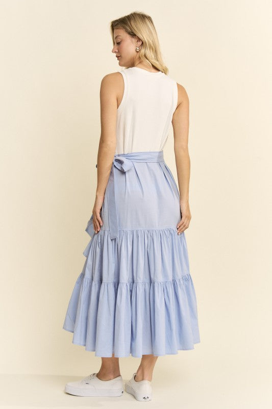 Asymmetrical Ruffle Wrap Midi Dress