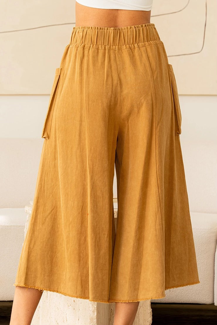 High Rise Wide Leg Pants with Oversized Pockets