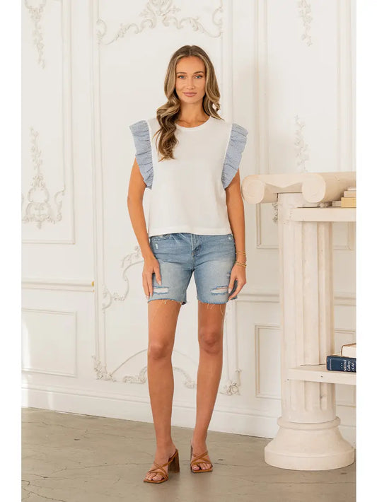 Relaxed Fit Ruffle Sleeve Round Neck Top