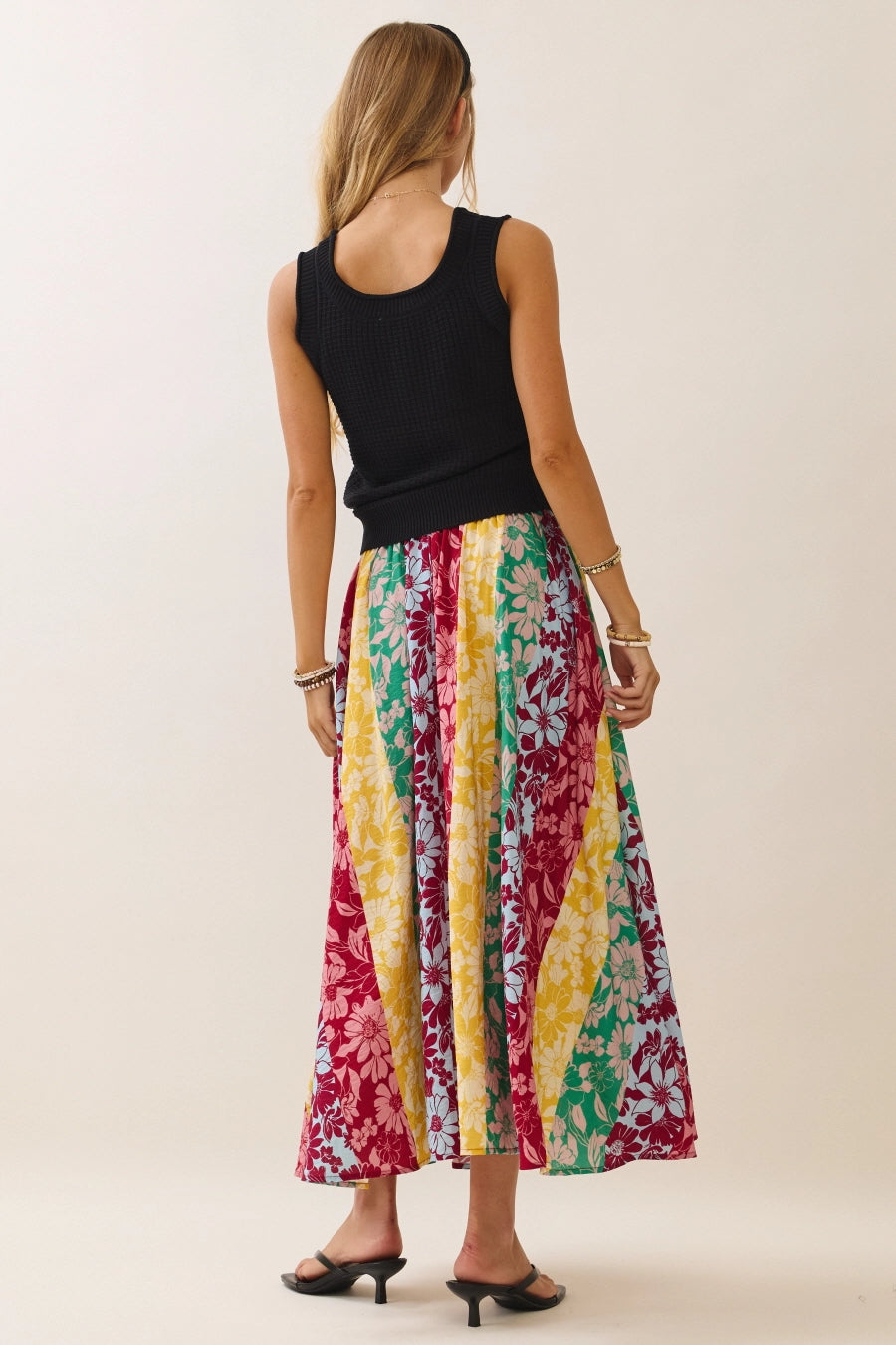 Mixed Floral Printed Midi Skirt