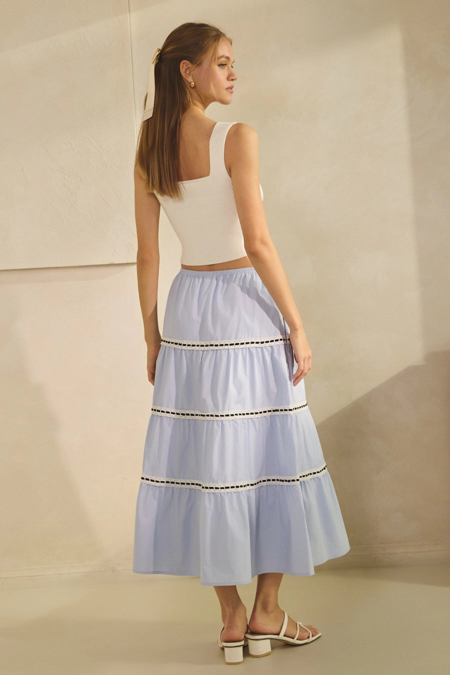 Light Blue Poplin Midi Skirt
