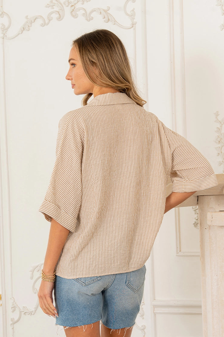 Relaxed Fit Collared V Notch Top