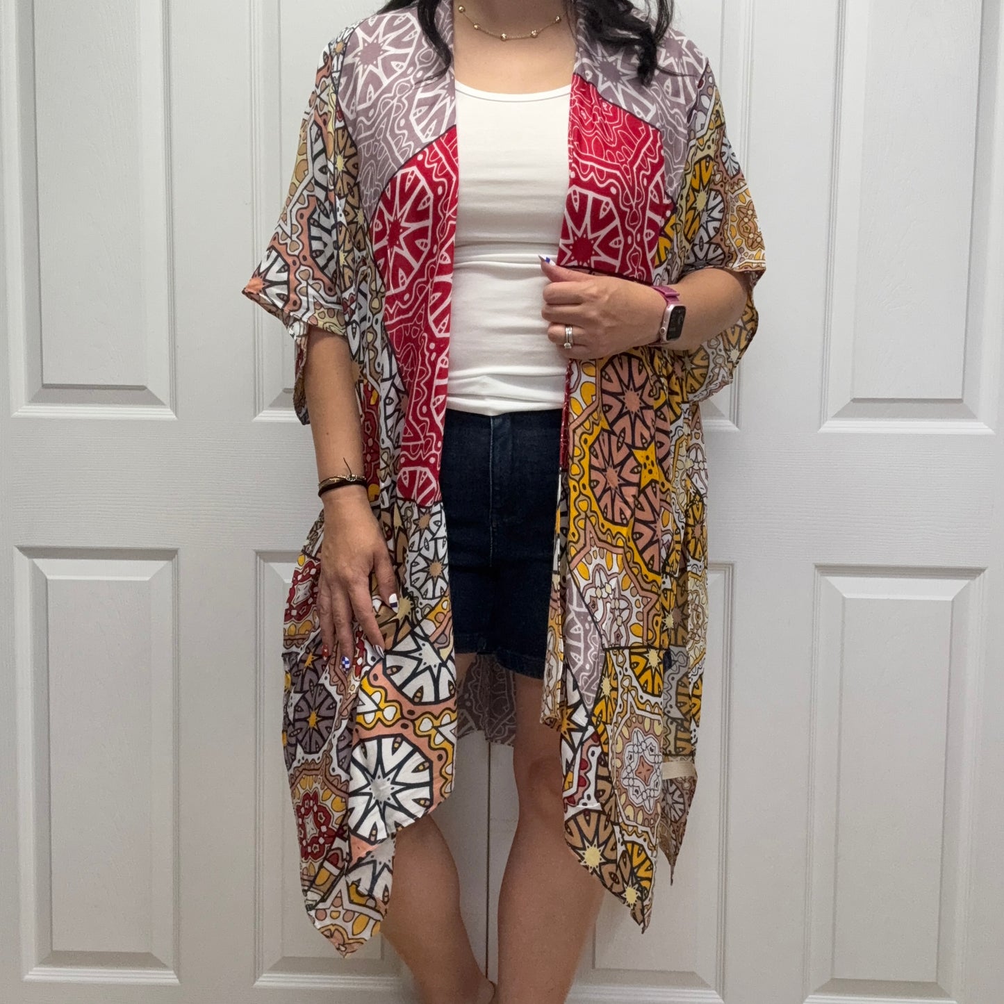 Lightweight Boho Patchwork Print Open Front Kimono
