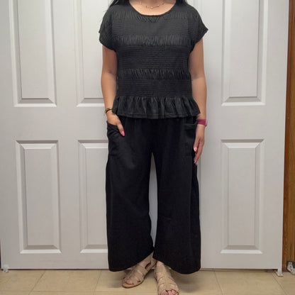 Cap Sleeve Top and Waistband Pant Set