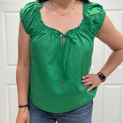 Solid Poplin Cap Sleeve Blouse