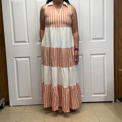 Sleeveless Striped Tiered Dress