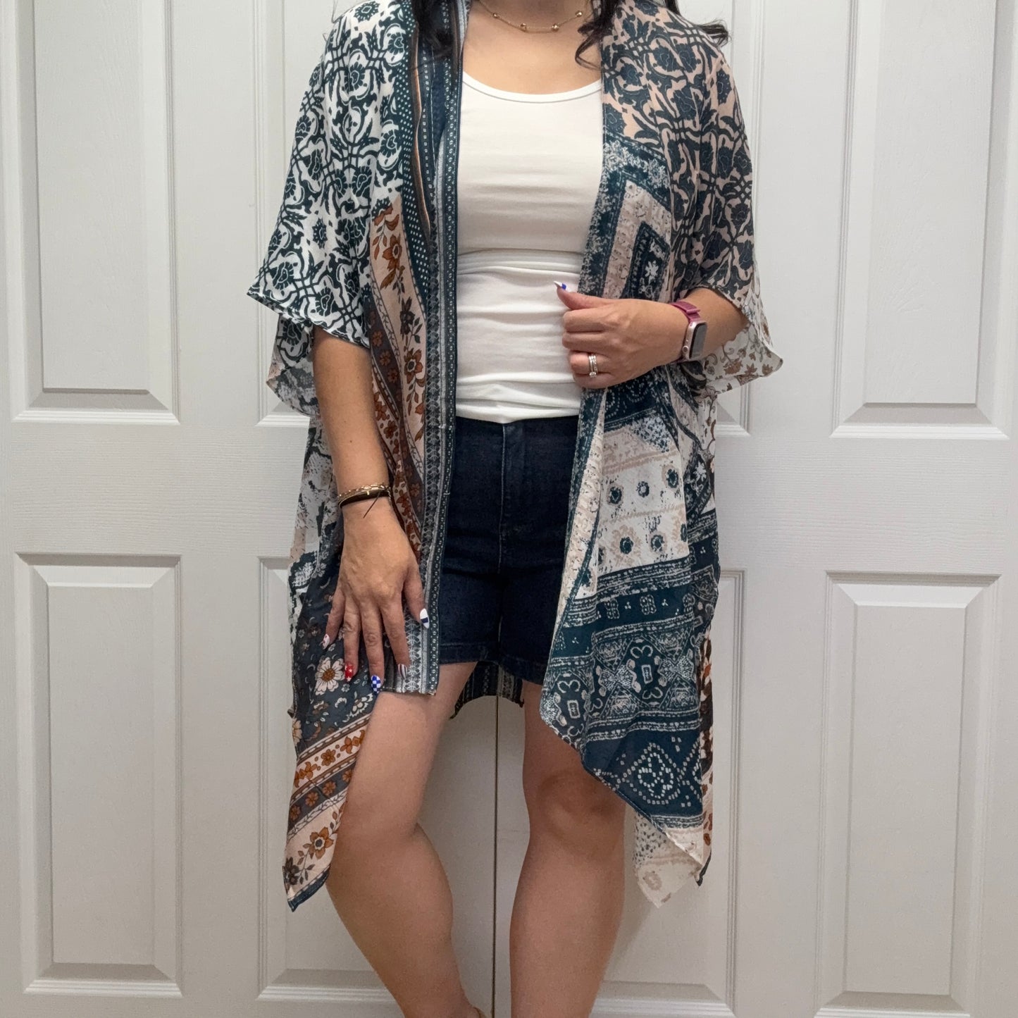 Lightweight Boho Patchwork Print Open Front Kimono