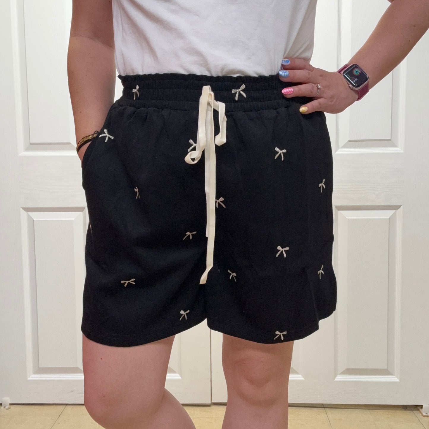 Ribbon Embroidery Elastic Waistband Short