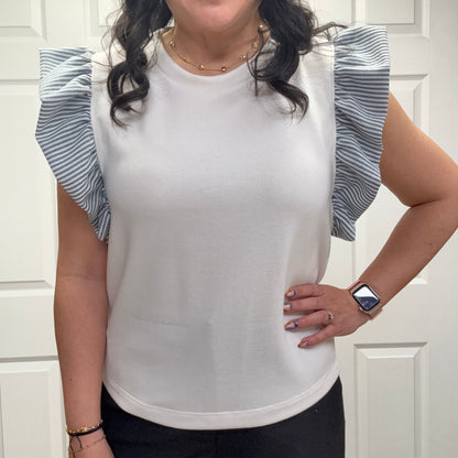 Relaxed Fit Ruffle Sleeve Round Neck Top