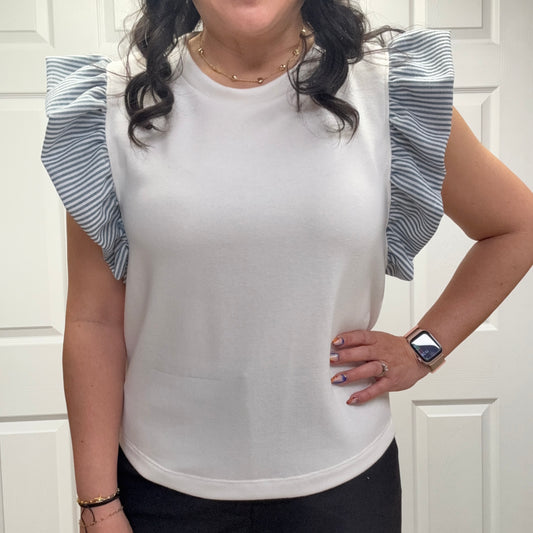 Relaxed Fit Ruffle Sleeve Round Neck Top