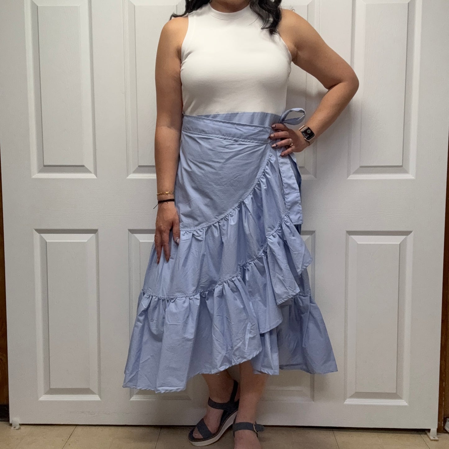 Asymmetrical Ruffle Wrap Midi Dress