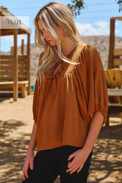 Solid Airflow Batwing 3/4 Blouse