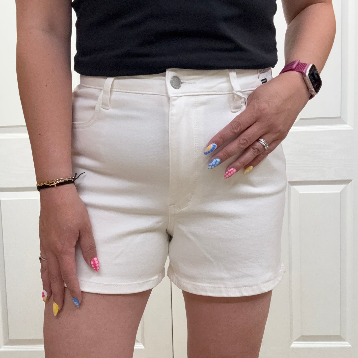 Judy Blue High Waisted Slim Short in White