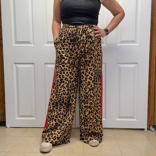 Leopard Printed Pants with Red Stripe