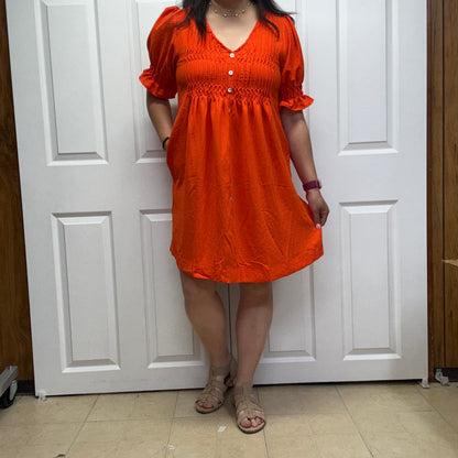 Pleated Bodice Half Bubble Dress in Coral