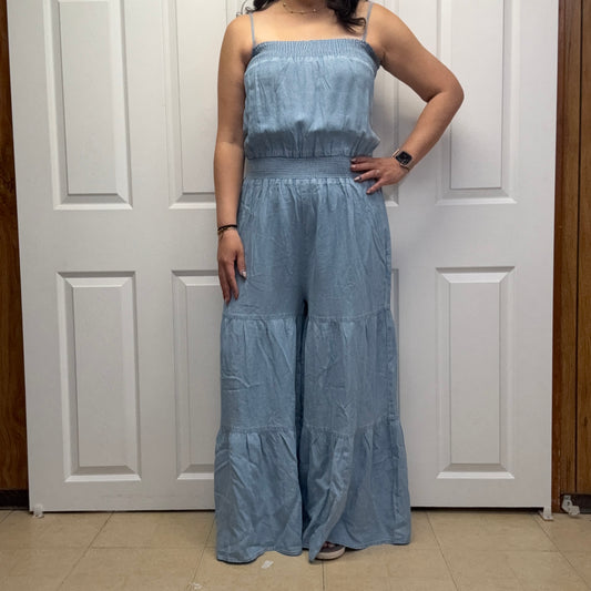 Relaxed Fit Smocked Tiered Wide Leg Jumpsuit