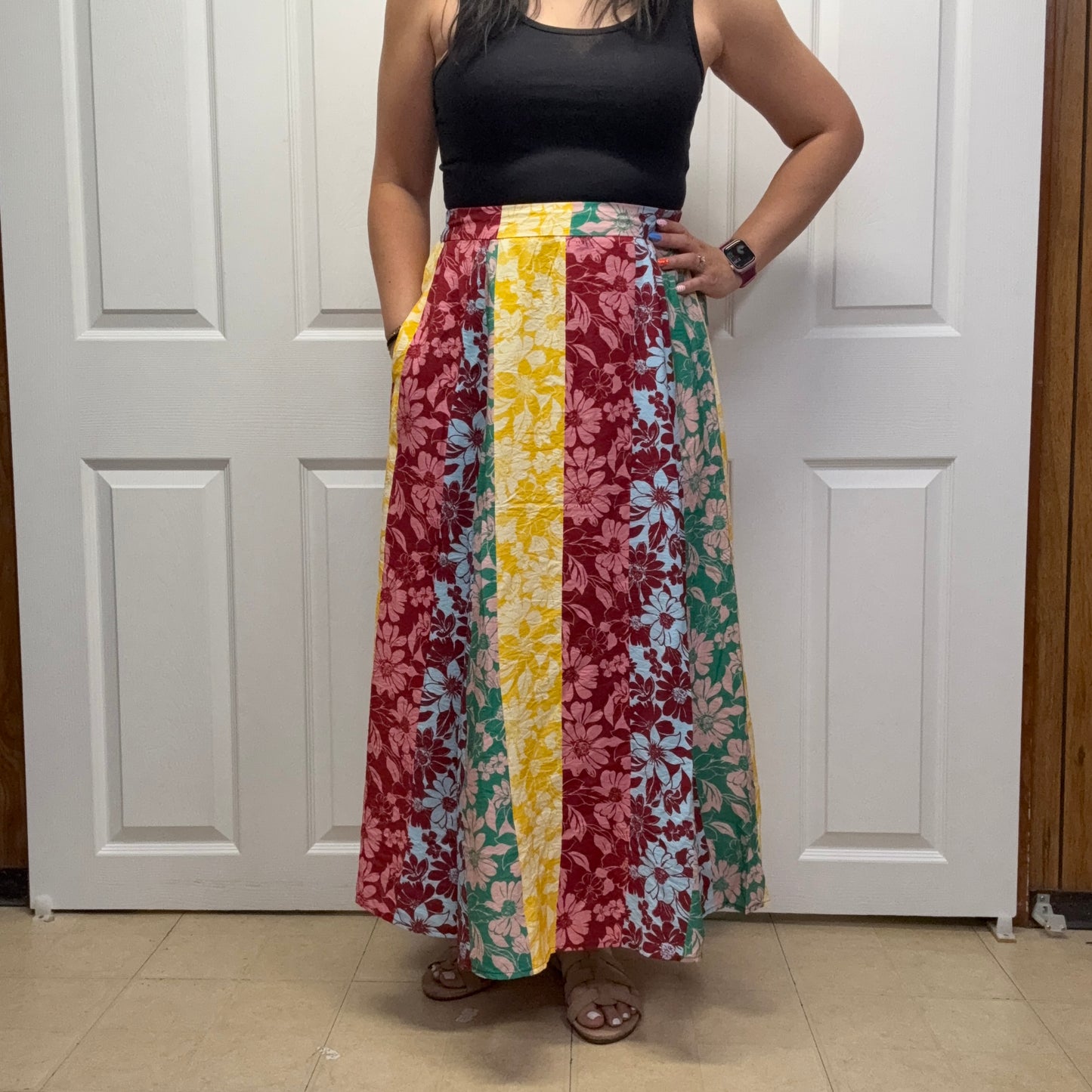 Mixed Floral Printed Midi Skirt