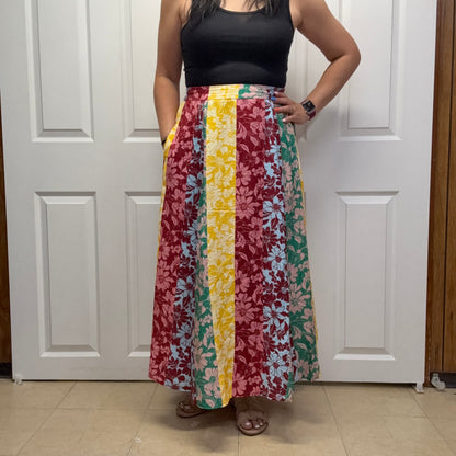 Mixed Floral Printed Midi Skirt