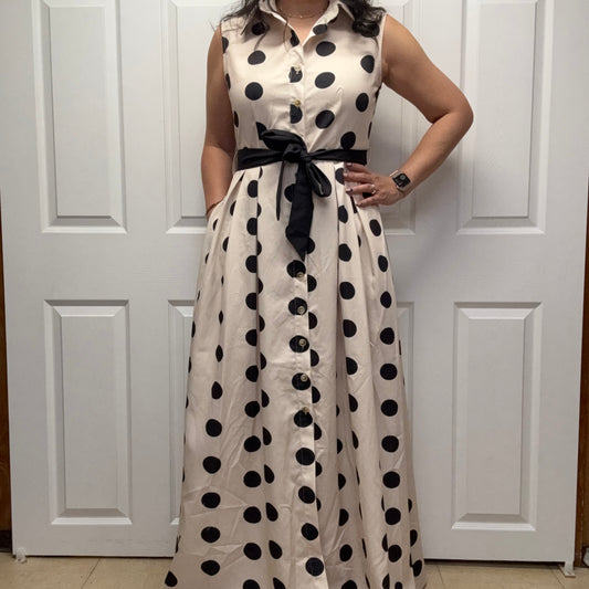 Polka Dot Button Down Belted Shirt Dress