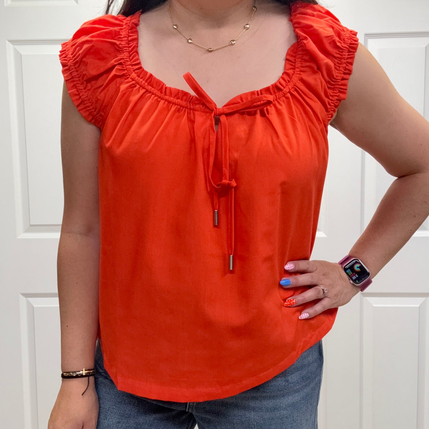 Solid Poplin Cap Sleeve Blouse