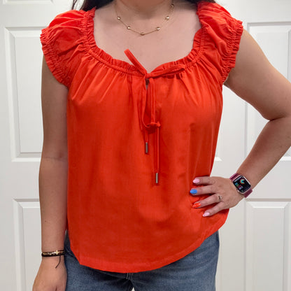Solid Poplin Cap Sleeve Blouse