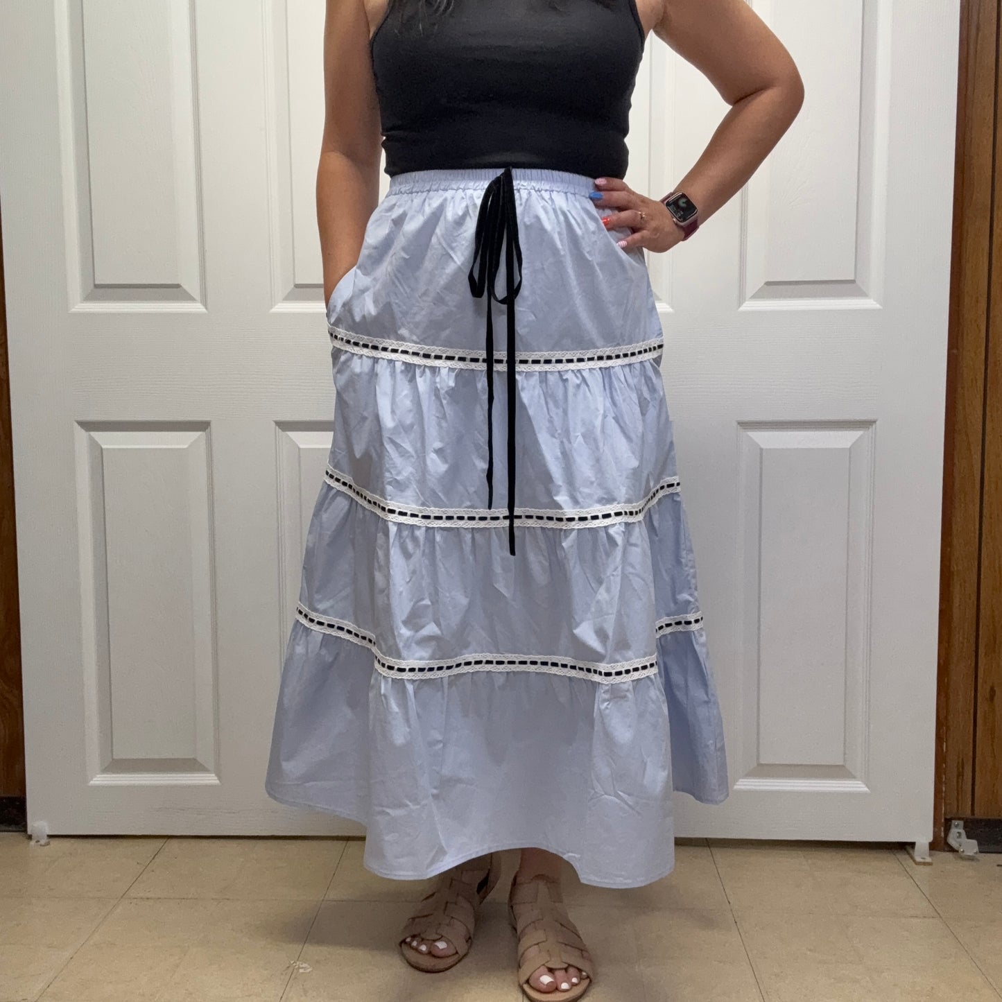 Light Blue Poplin Midi Skirt