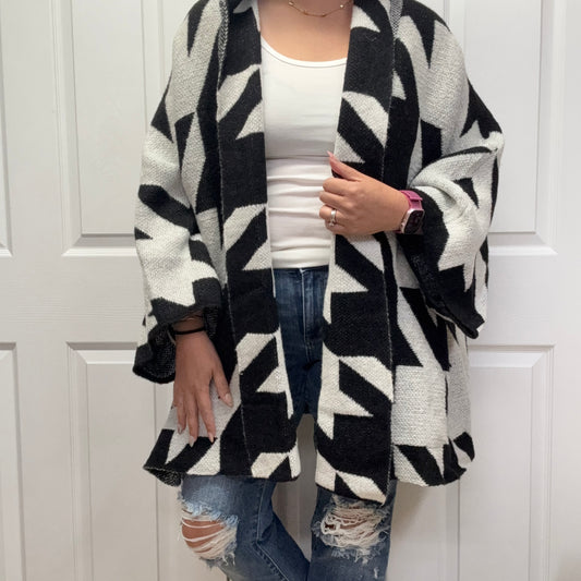 Houndstooth Oversized Knit Cardigan