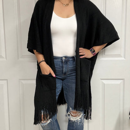 Soft Knit Open Front Pocket Ruana Cardigan