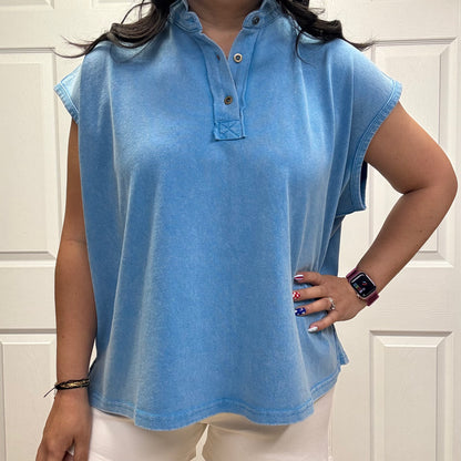 Oversized Cap Sleeve Polo Top