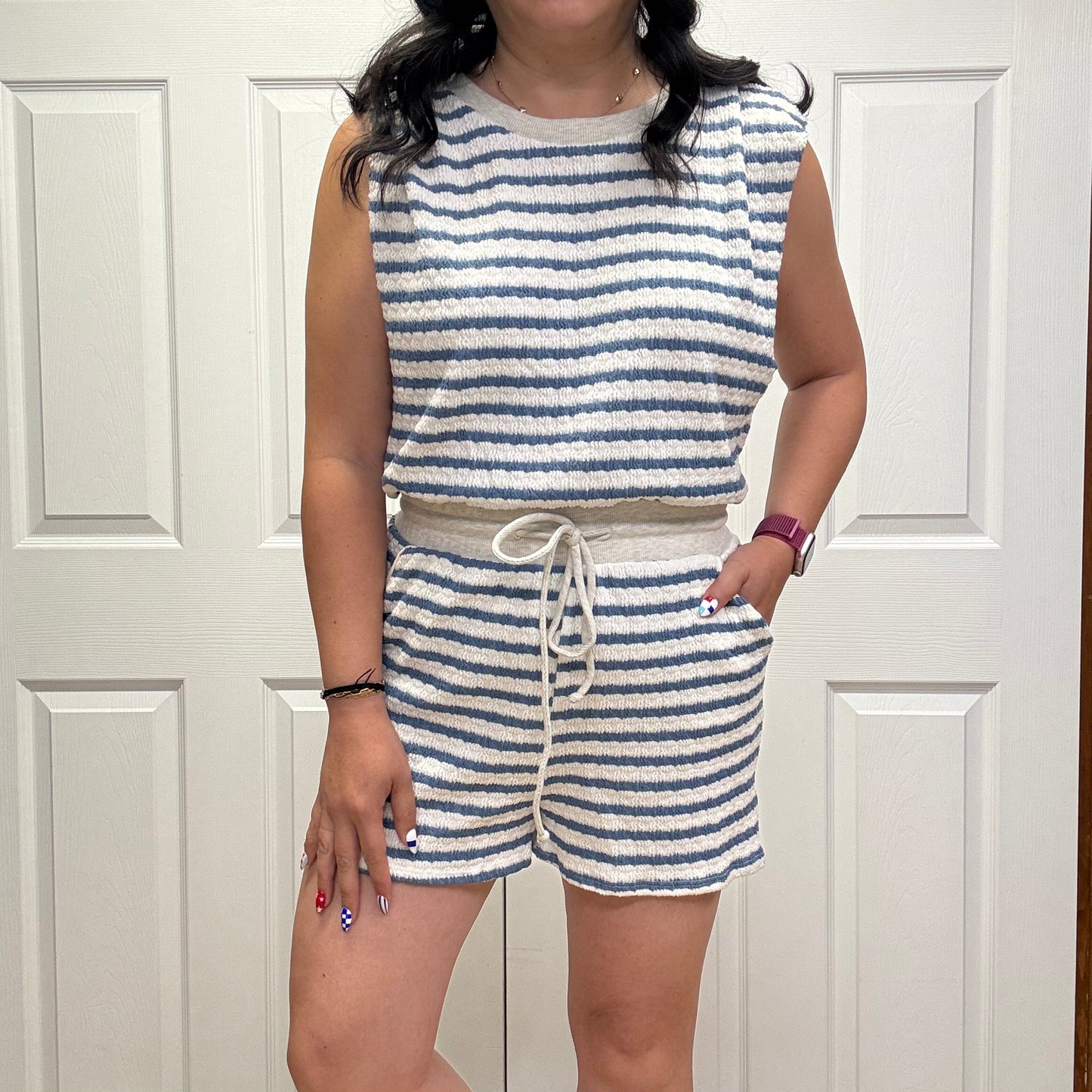 Relaxed Fit Sleeveless Stripe Romper
