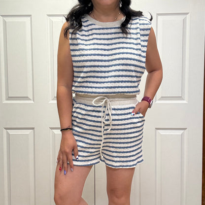 Relaxed Fit Sleeveless Stripe Romper