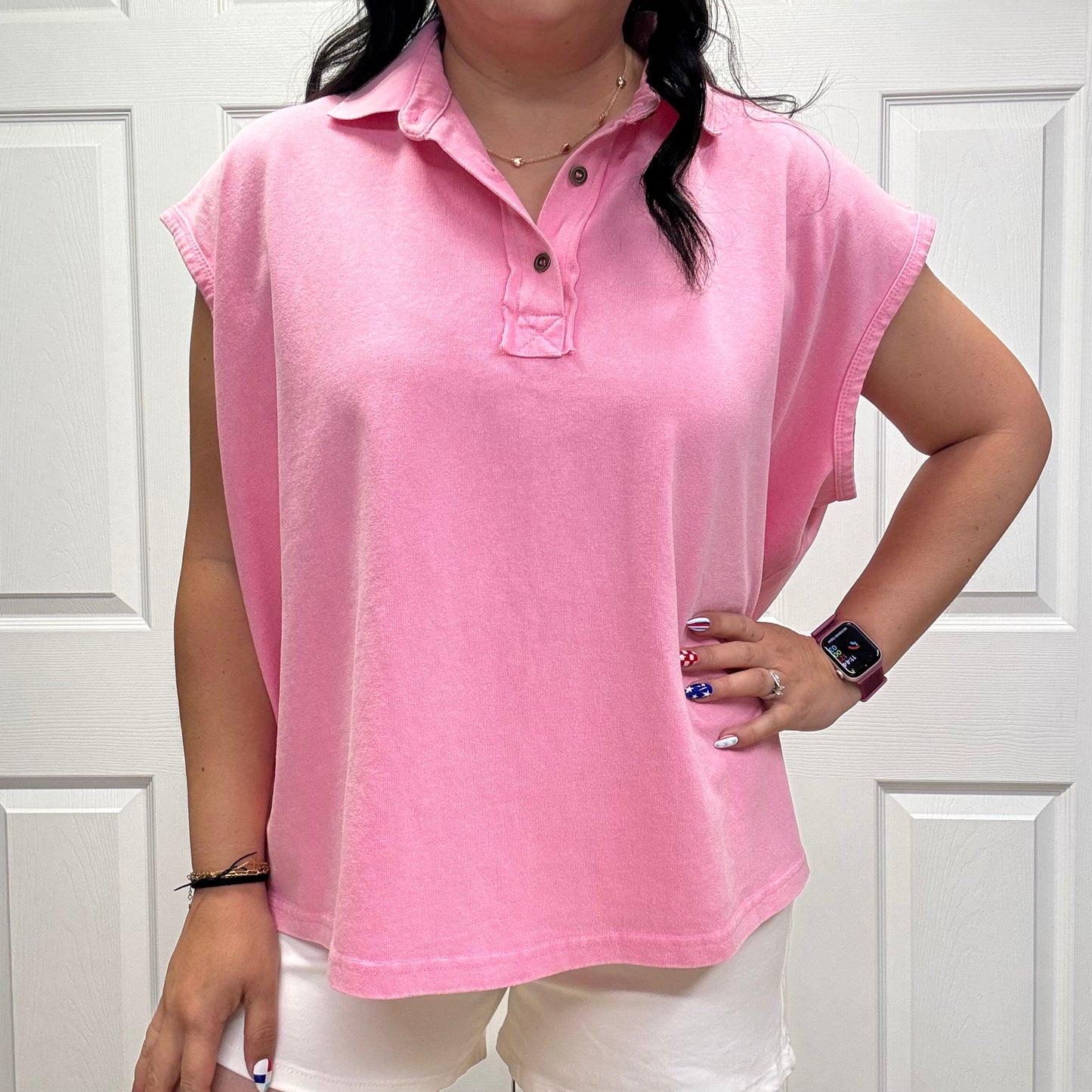 Oversized Cap Sleeve Polo Top