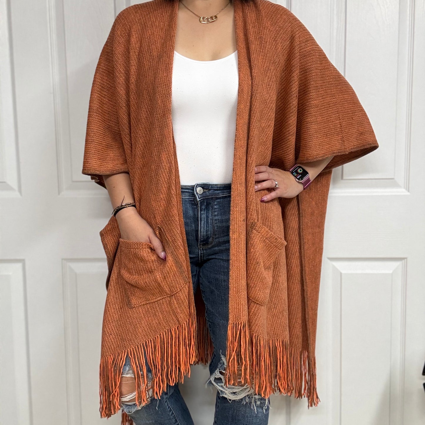 Soft Knit Open Front Pocket Ruana Cardigan
