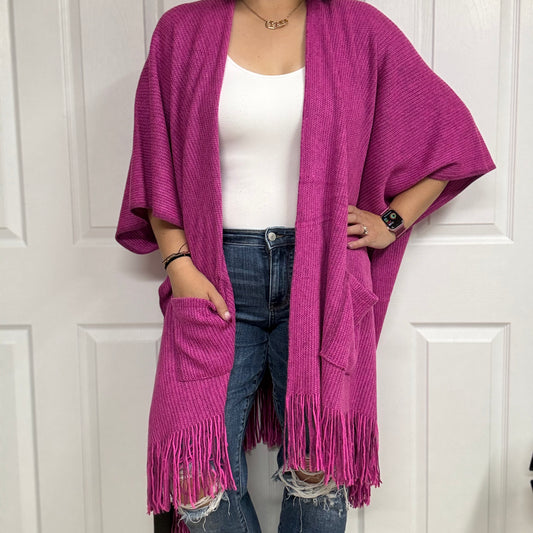 Soft Knit Open Front Pocket Ruana Cardigan