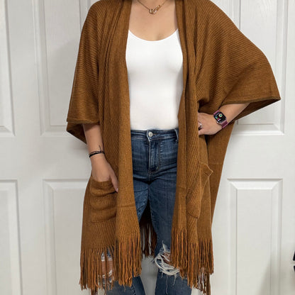 Soft Knit Open Front Pocket Ruana Cardigan