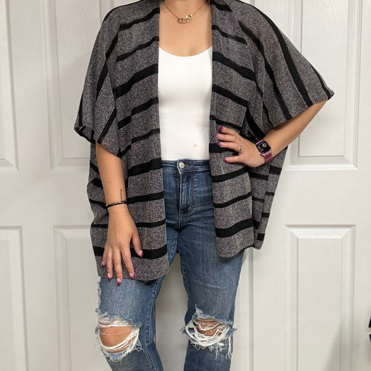 Black Stripe Print Knitted Kimono Cardigan Cover Up