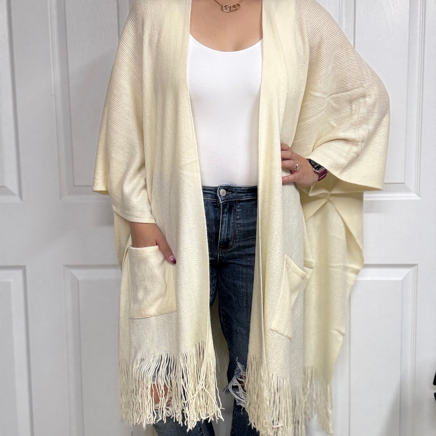 Soft Knit Open Front Pocket Ruana Cardigan