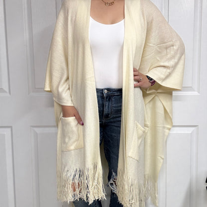 Soft Knit Open Front Pocket Ruana Cardigan