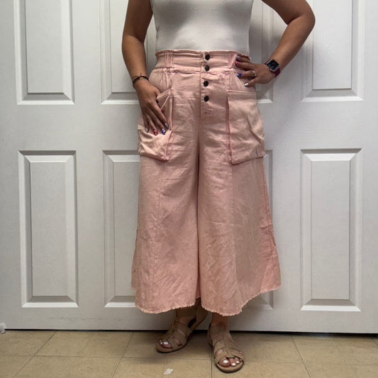 High Rise Wide Leg Pants with Oversized Pockets
