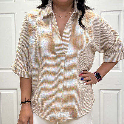 Relaxed Fit Collared V Notch Top