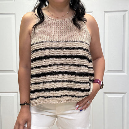 Relaxed Fit Striped Crochet Knit Tank