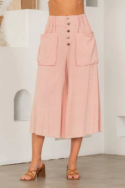 High Rise Wide Leg Pants with Oversized Pockets