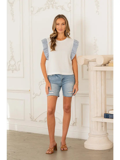 Relaxed Fit Ruffle Sleeve Round Neck Top