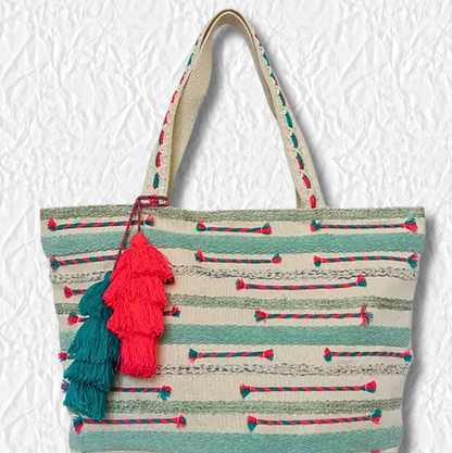 Gianni Printed Cotton Tote w/ Triple Tassels- click to see options