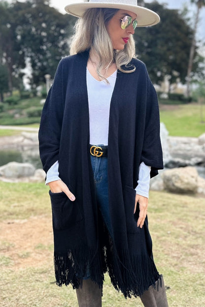 Soft Knit Open Front Pocket Ruana Cardigan