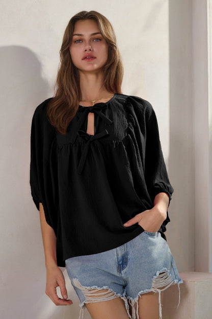 Solid Airflow Batwing 3/4 Blouse