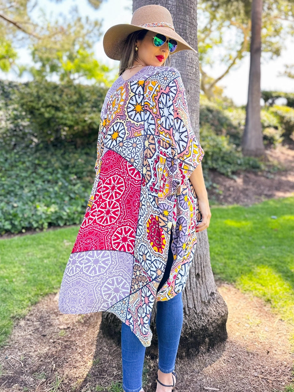 Lightweight Boho Patchwork Print Open Front Kimono