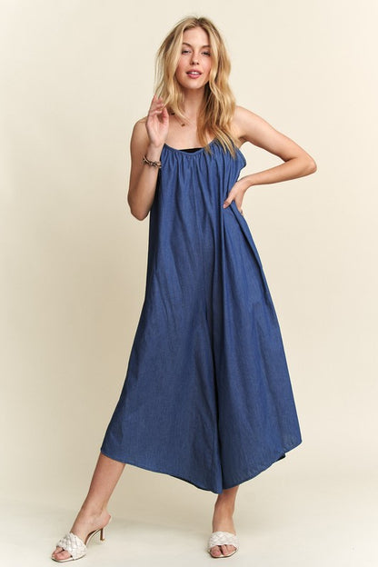 Wide Leg Denim Cami Jumpsuit