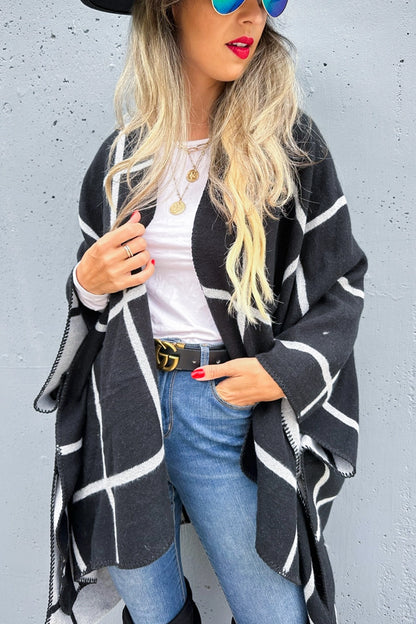 Dual-Tone Check Printed Cozy Reversible Ruana