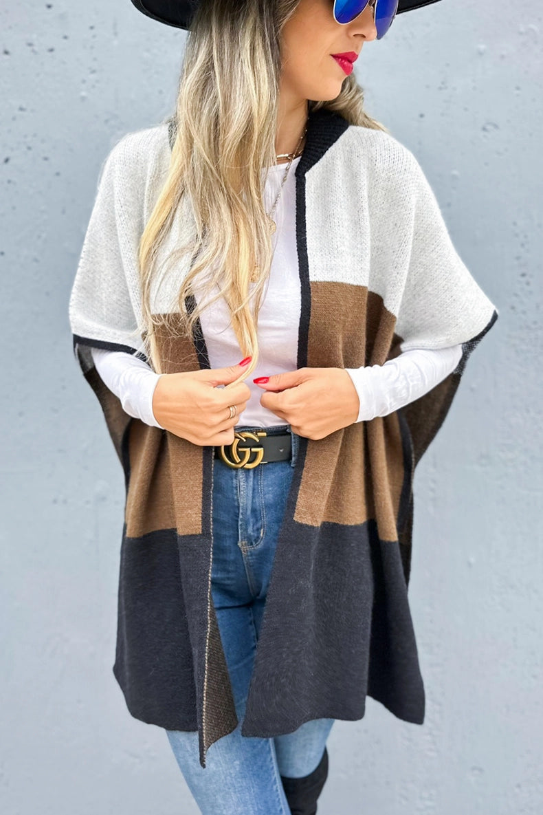 Multi Color Block Lightweight Knit Ruana Cardigan